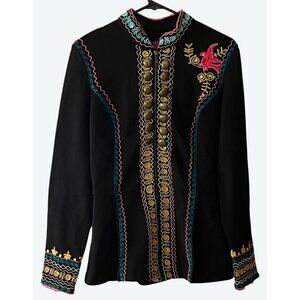 Double D Ranch Women's Small Full Zip Embroidered Western Jacket Top Black Blue